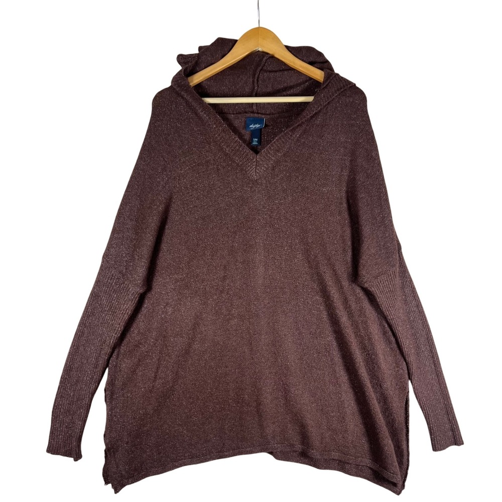 Daytrip BOHO Hoodie Sweater Size S/M Brown V Neck Long Sleeve Knit Pullover